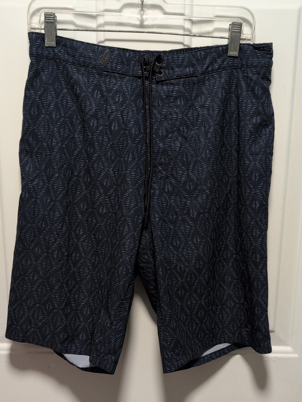 Men's Dark Navy Geo-Print Swim Board Shorts with Drawstring